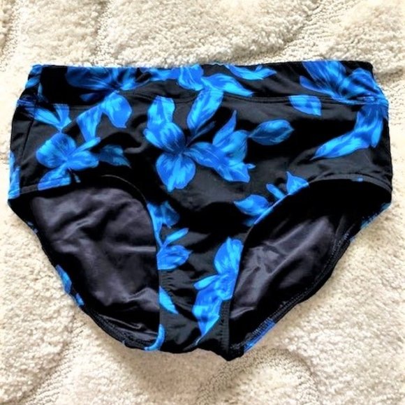 Lands' End Women's Bikini Bottom - Black and Blue Floral - Picture 1 of 2